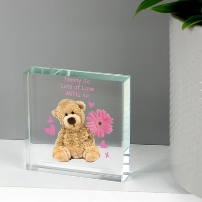 Personalised Teddy Flower Large Crystal Token