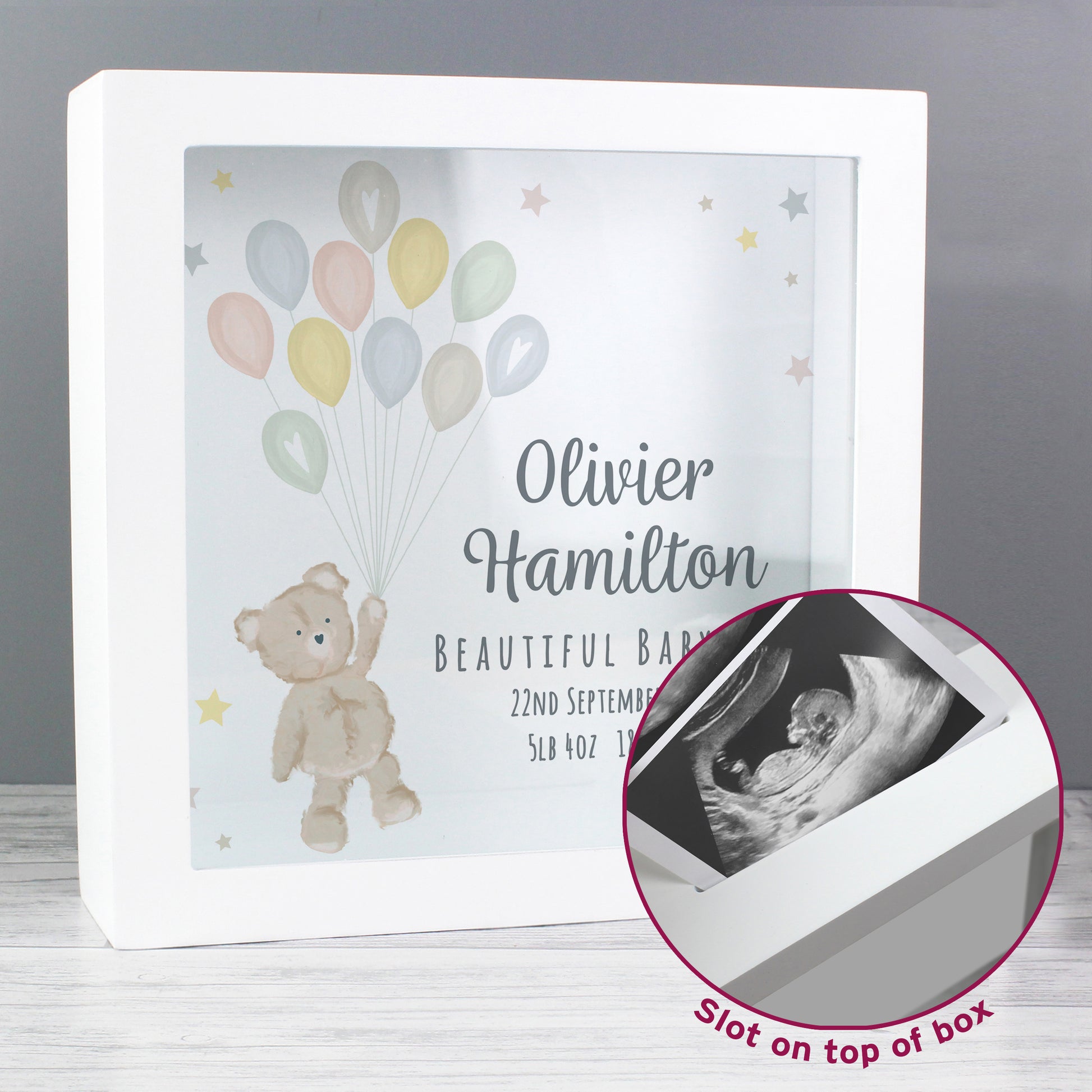 Personalised Teddy & Balloons Money Fund Box