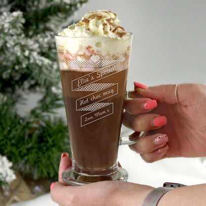 Personalised Heart Banner Latte & Hot Chocolate Glass