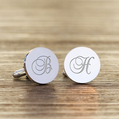 Personalised Initials Script Round Cufflinks