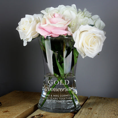 Personalised 'Gold Anniversary' Glass Vase