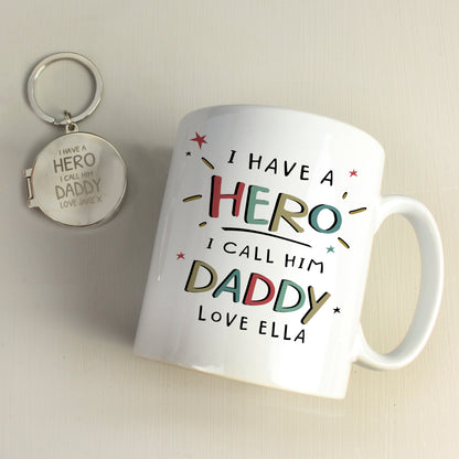 Personalised I Have A Hero Round Photo Locket Keyring