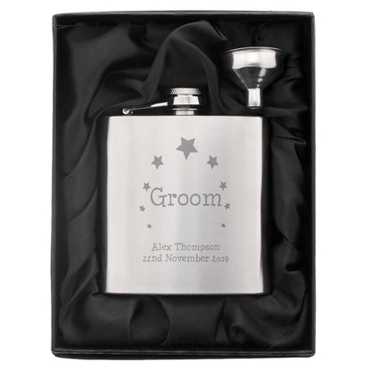 Personalised Stars Groom Hip Flask