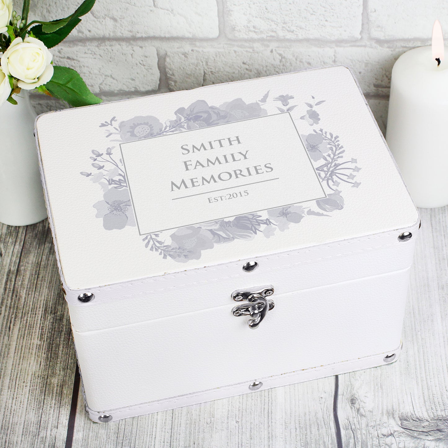 Personalised Soft Watercolour White Leatherette Keepsake Box