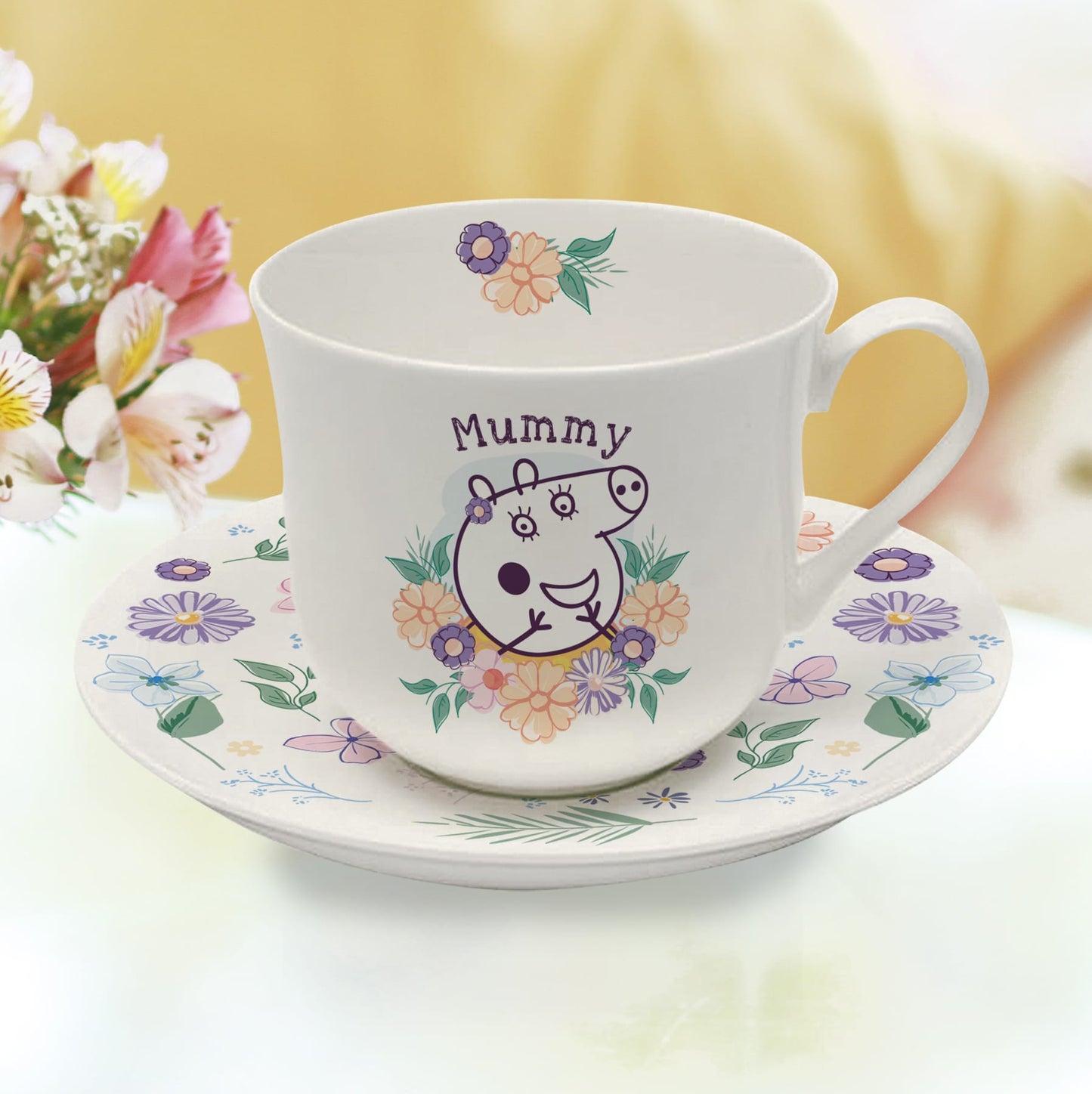 Personalised Peppa Pig Mummy Pig Floral Cup & Saucer