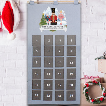 Personalised Christmas Nutcracker Silver Grey Pockets Advent Calendar