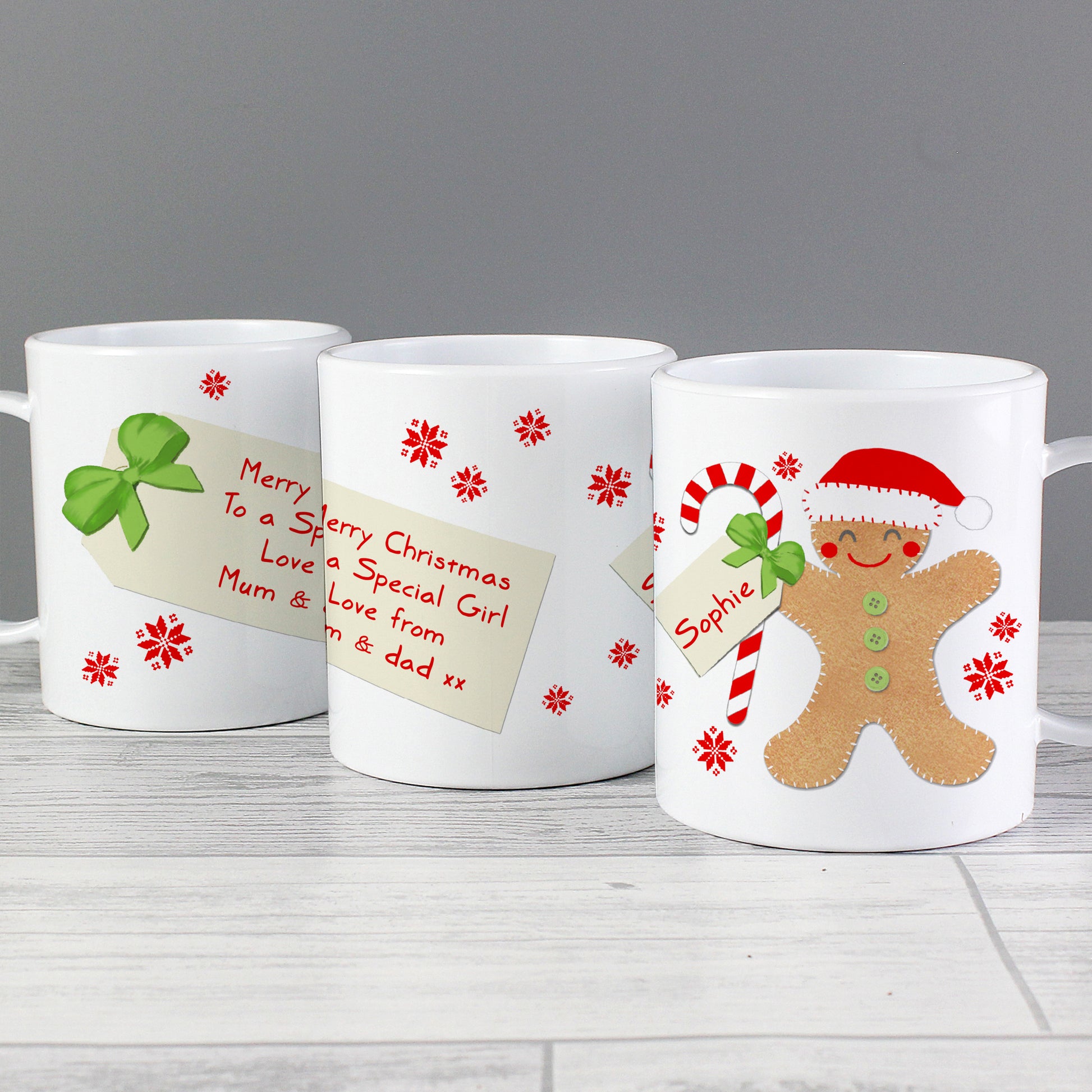 Personalised Felt Stitch Gingerbread Man Plastic Christmas Mug