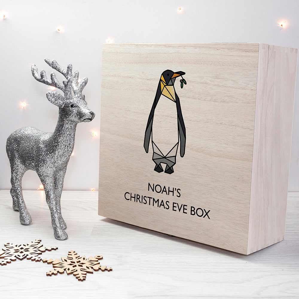 Personalised Geometric Penguin Christmas Eve Box