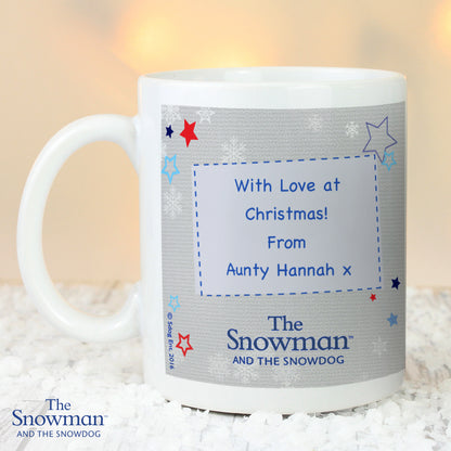 Personalised The Snowman and the Snowdog Blue Christmas Mug