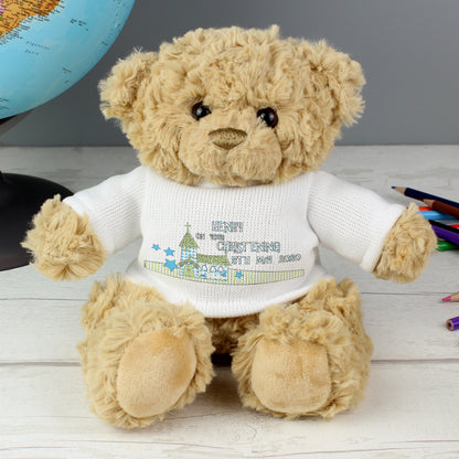 Personalised Blue Church Message Teddy Bear