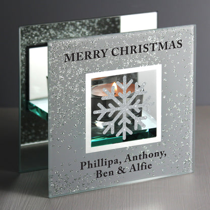 Personalised Snowflake Silver Glitter Tea Light Holder