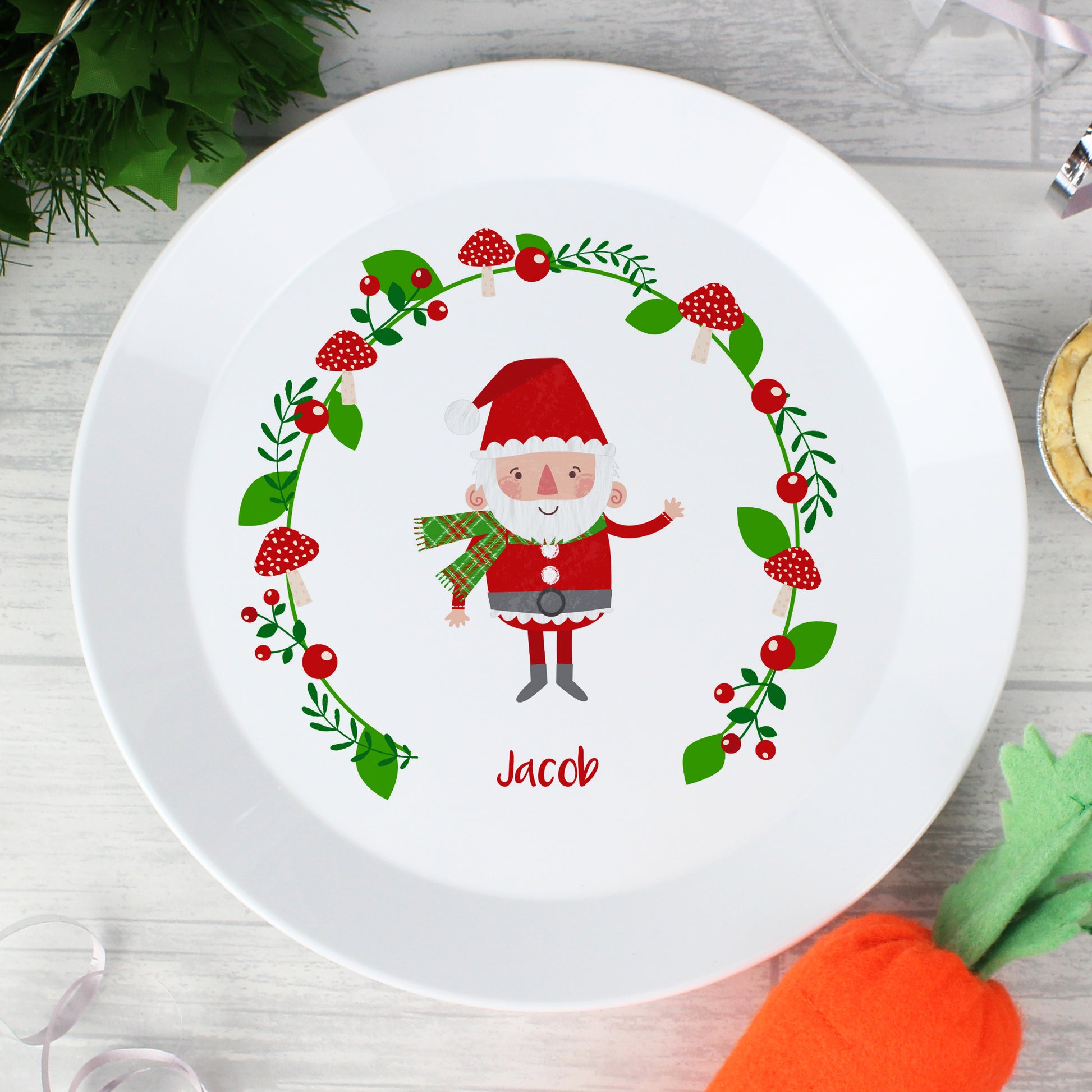 Personalised Christmas Eve Toadstool Santa Plastic Plate