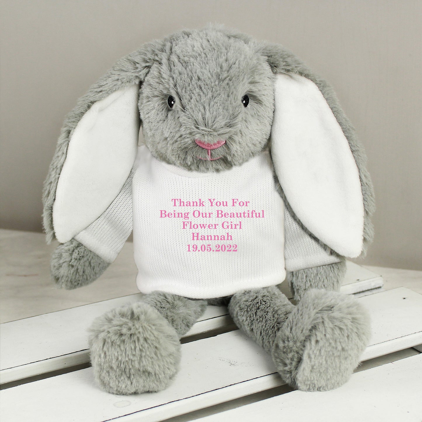 Personalised Message Bunny Rabbit In Jumper Soft Toy - Pink