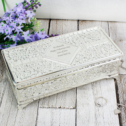 Personalised Antique Silver Plated Jewellery Box