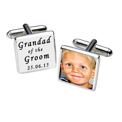 Personalised Grandad of the Groom Photo Cufflinks - White