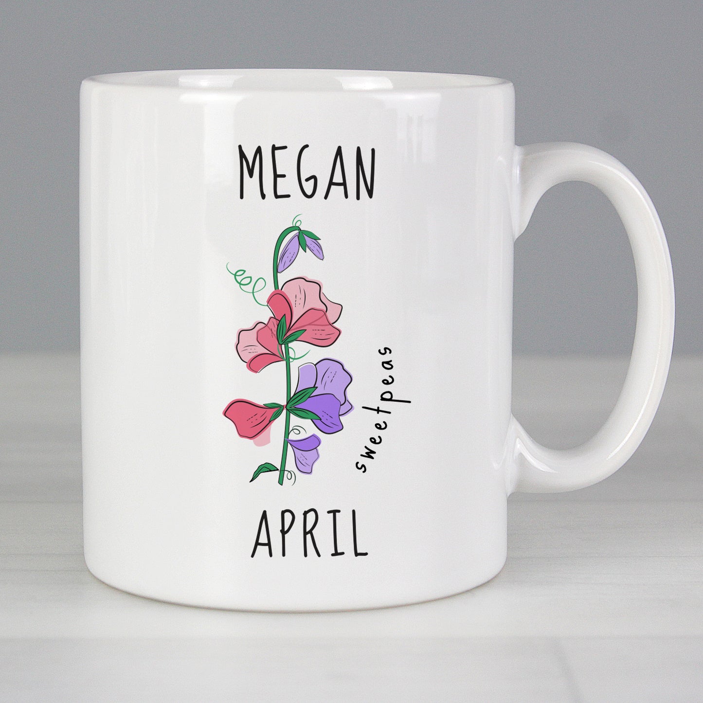 Personalised April Birth Flower - Sweet Peas Mug