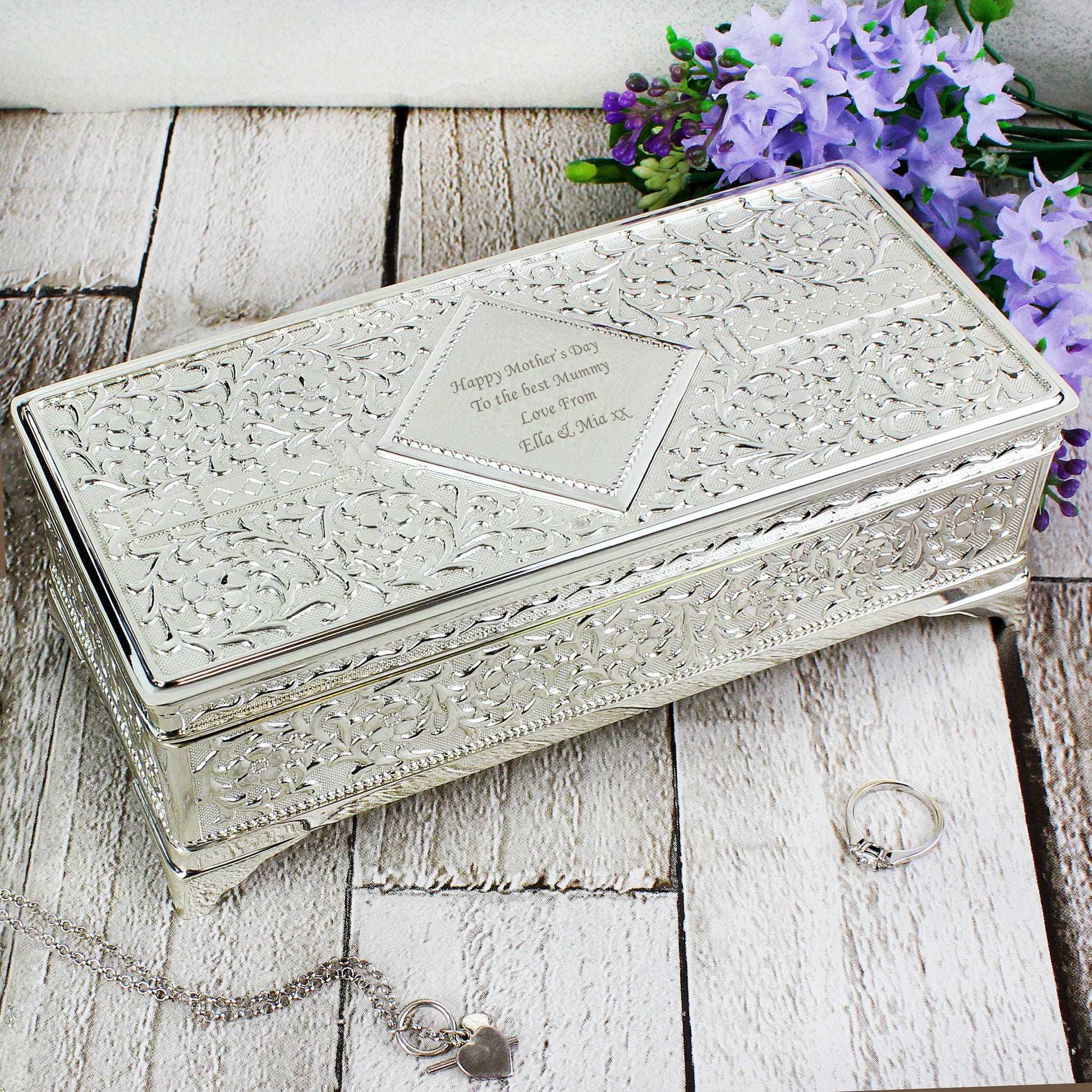 Personalised Antique Silver Plated Jewellery Box