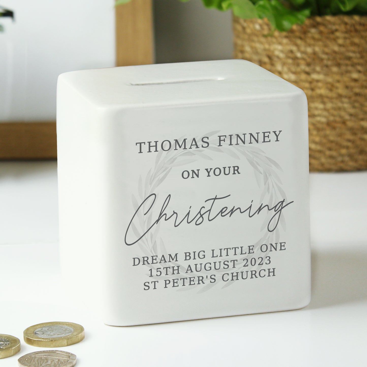 Personalised Christening Money Box - Ceramic