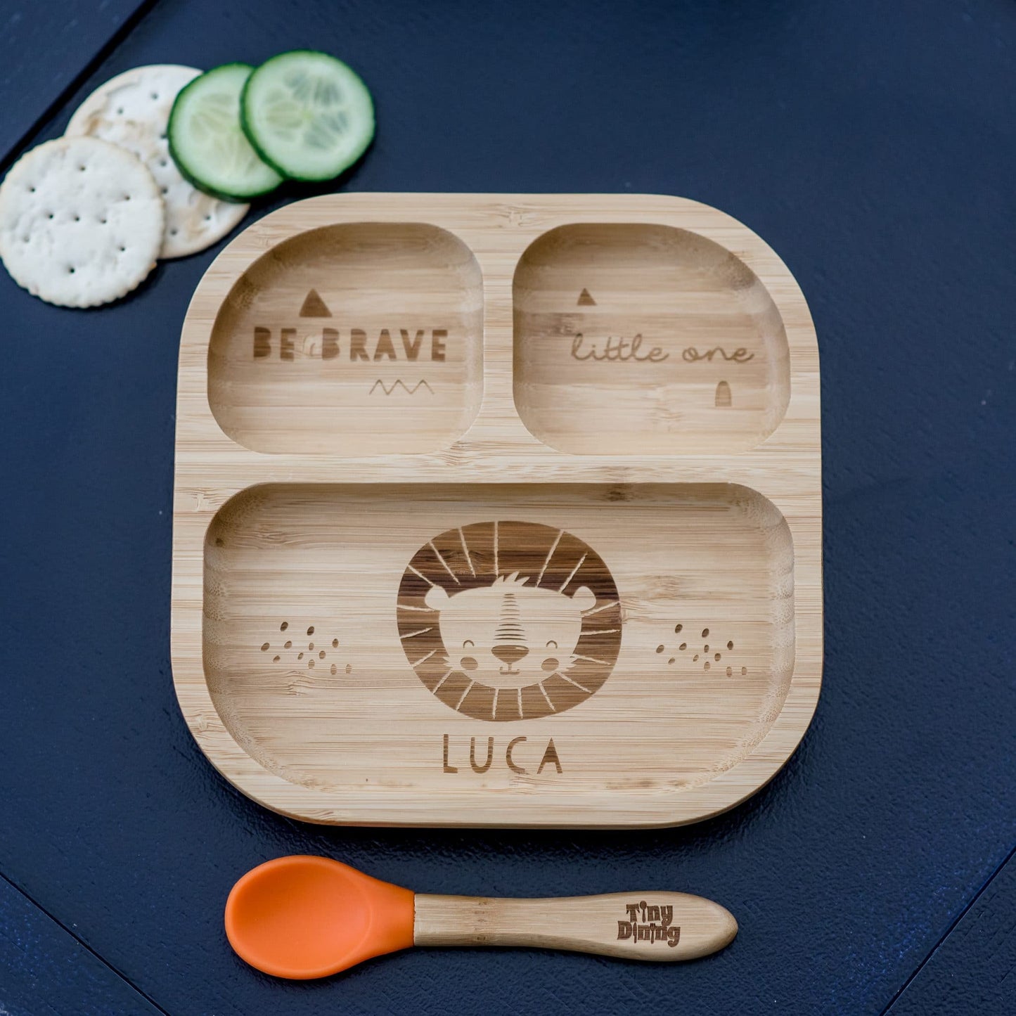 Personalised Lion Bamboo Suction Plate & Spoon