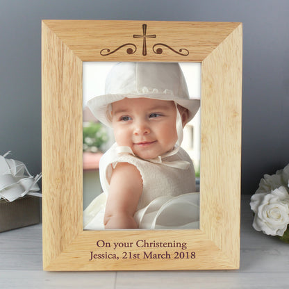 Personalised Religious Swirl 5x7 Wooden Photo Frame