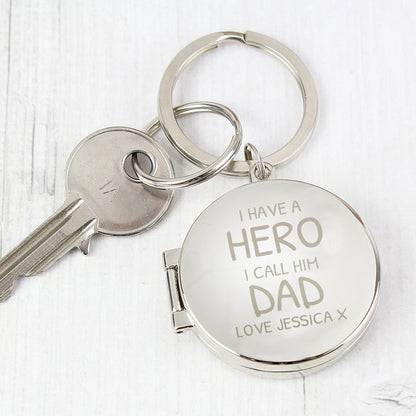 Personalised I Have A Hero Round Photo Locket Keyring