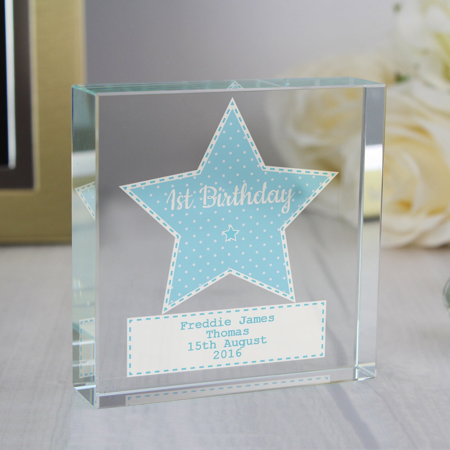 Personalised Stitch & Dot Baby Boy Large Crystal Token