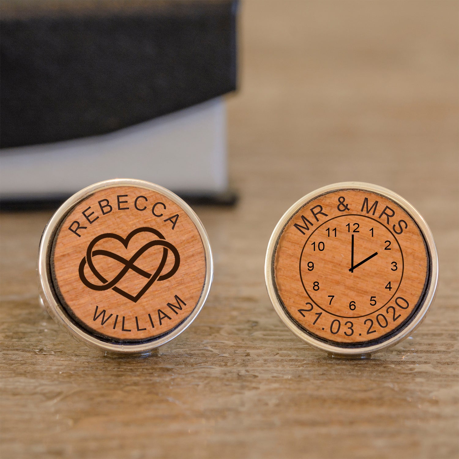 Personalised MR & MRS Heart Infinity Cufflinks