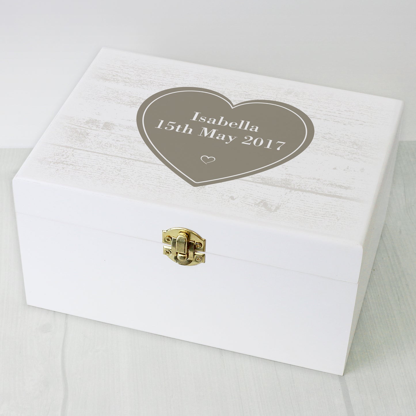 Personalised Rustic Heart White Wooden Keepsake Box