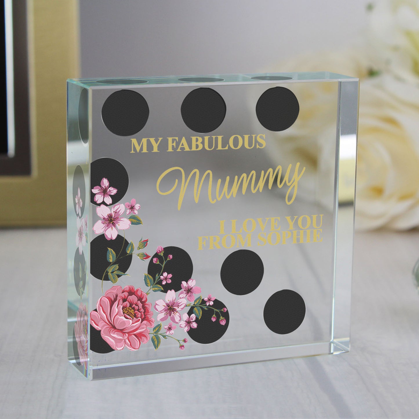 Personalised Floral Dot Large Crystal Token