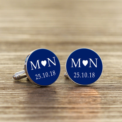 Personalised Initials and Date Cufflinks - Coloured