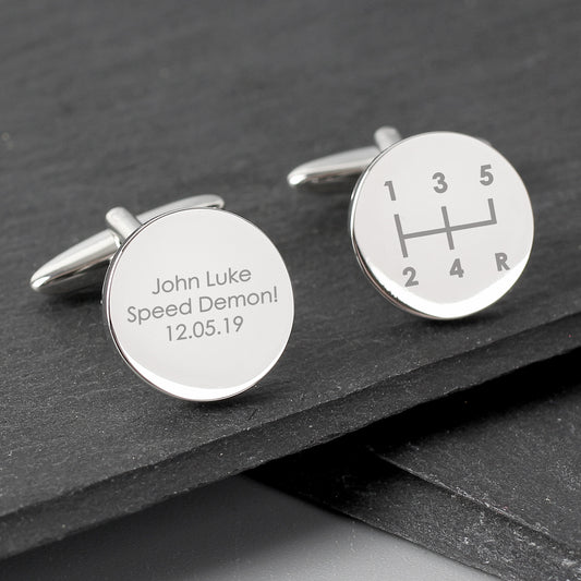 Personalised Gear Stick Round Cufflinks