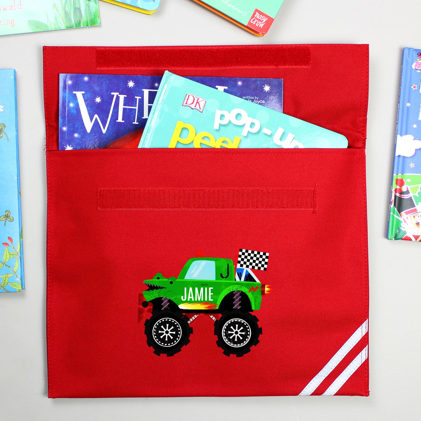 Personalised Monster Truck Red School Book Bag