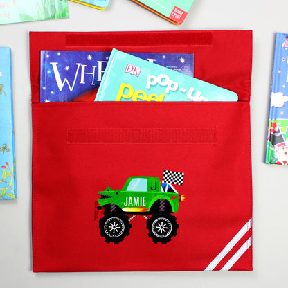 Personalised Monster Truck Red School Book Bag