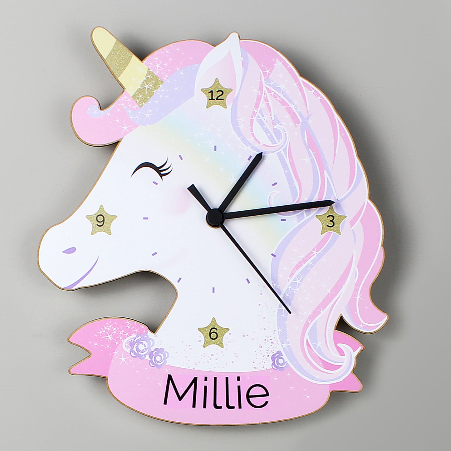 Personalised Unicorn Shape Wooden Clock