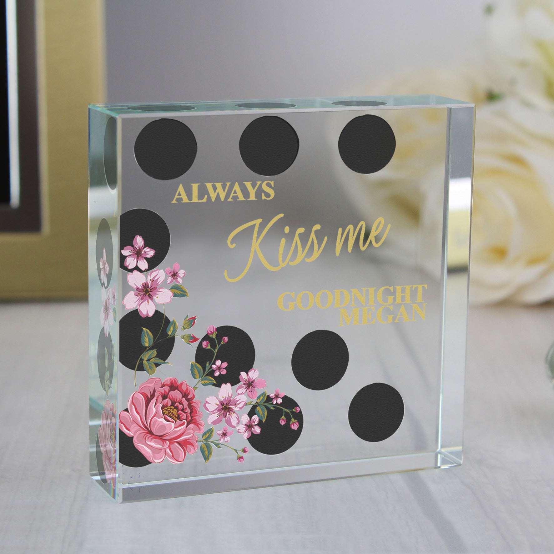 Personalised Floral Dot Large Crystal Token