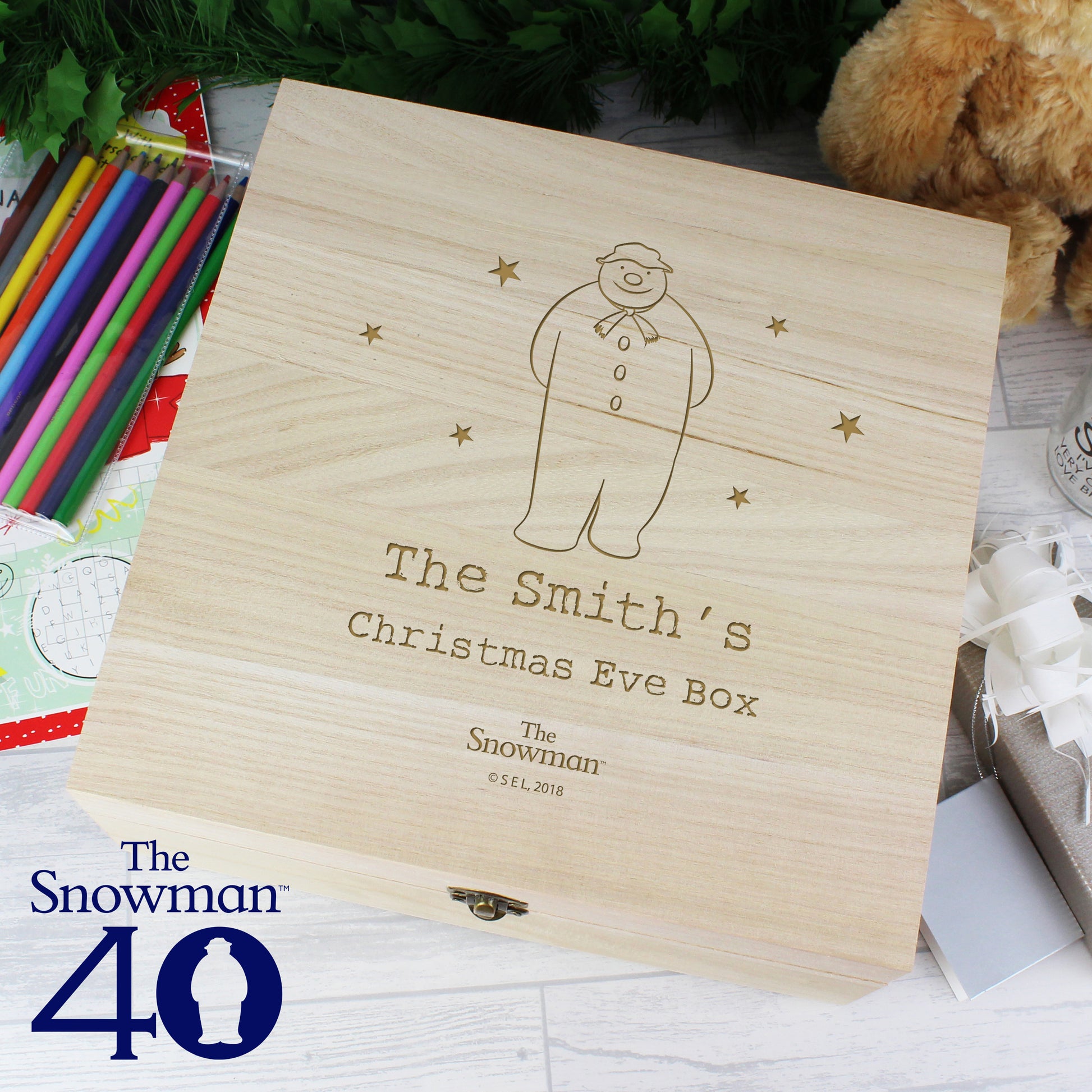 Personalised The Snowman Large Wooden Christmas Eve Box