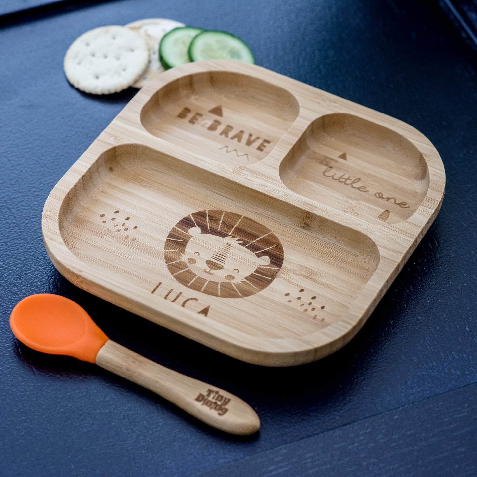 Personalised Lion Bamboo Suction Plate & Spoon