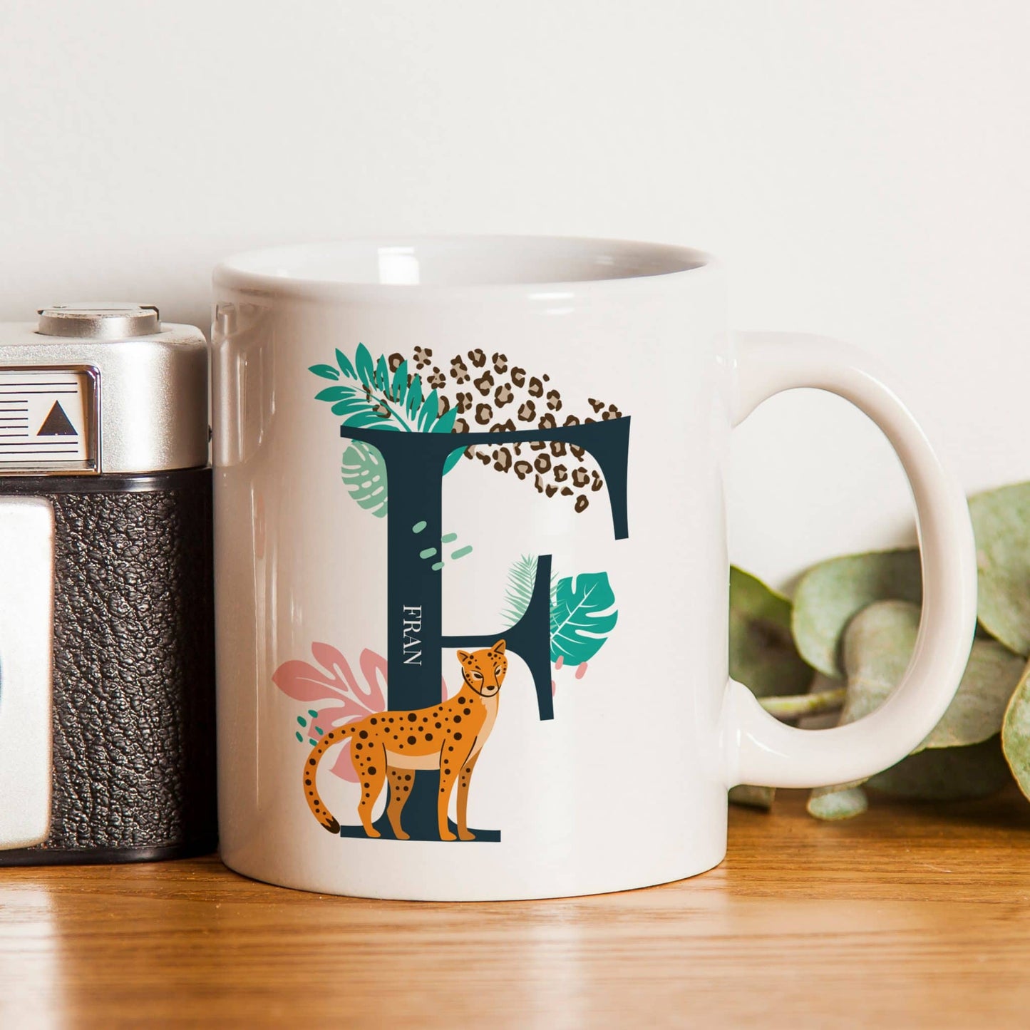 Personalised Leopard Initial Mug