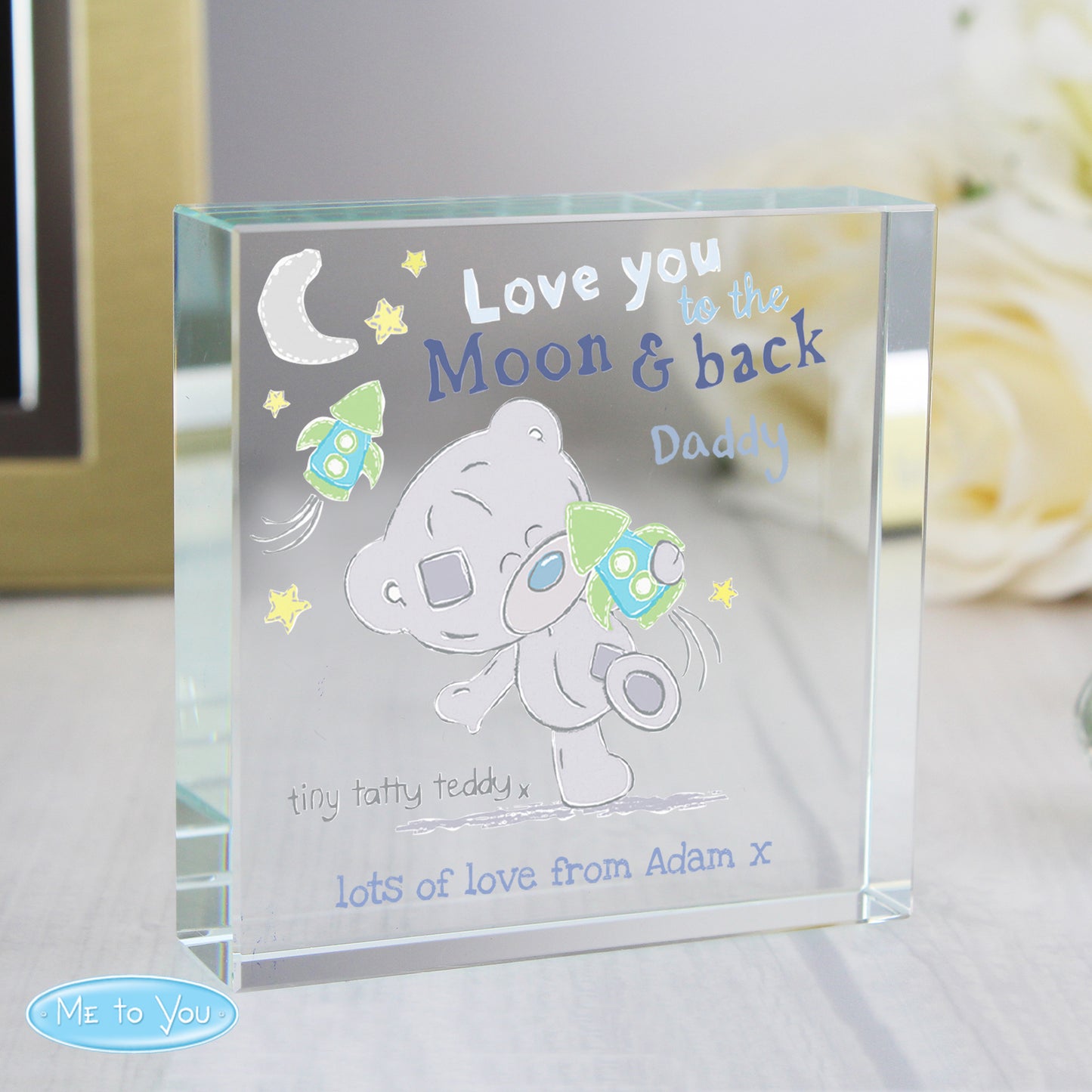 Personalised Tiny Tatty Teddy To the Moon & Back Large Crystal Token