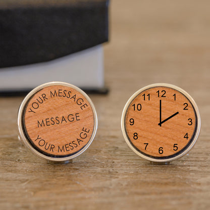 Personalised Any Message & Time Wooden Cufflinks