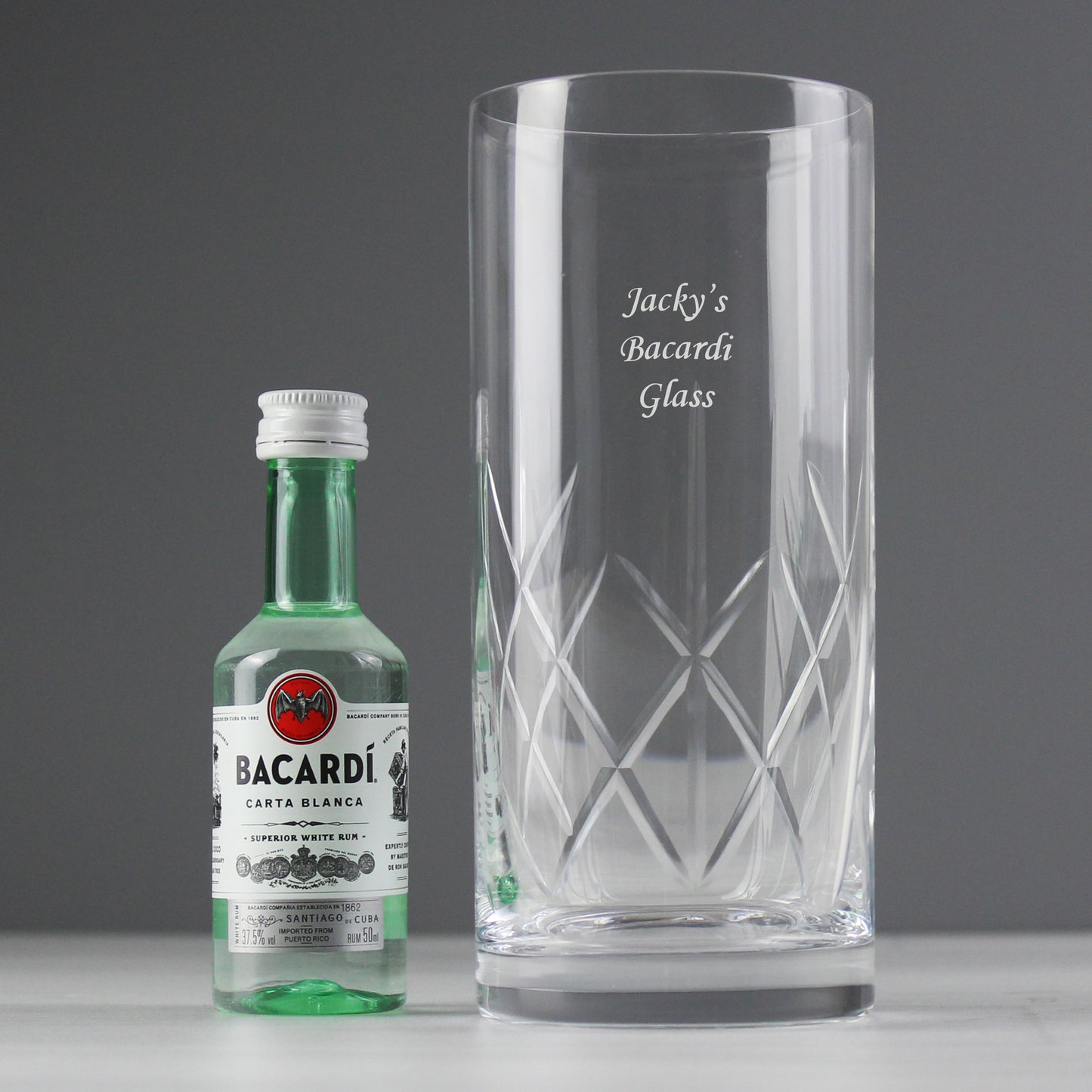 Personalised Cut Crystal Glass & Bacardi Set