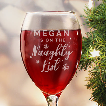 Personalised I'm On The Naughty List Christmas Wine Glass