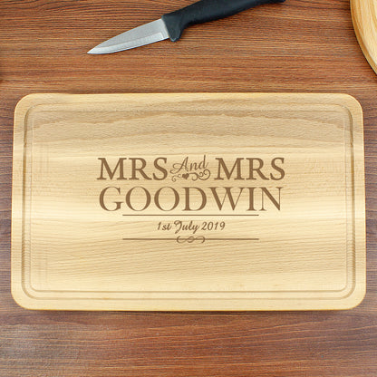 Personalised Mrs & Mrs Large Chopping Board