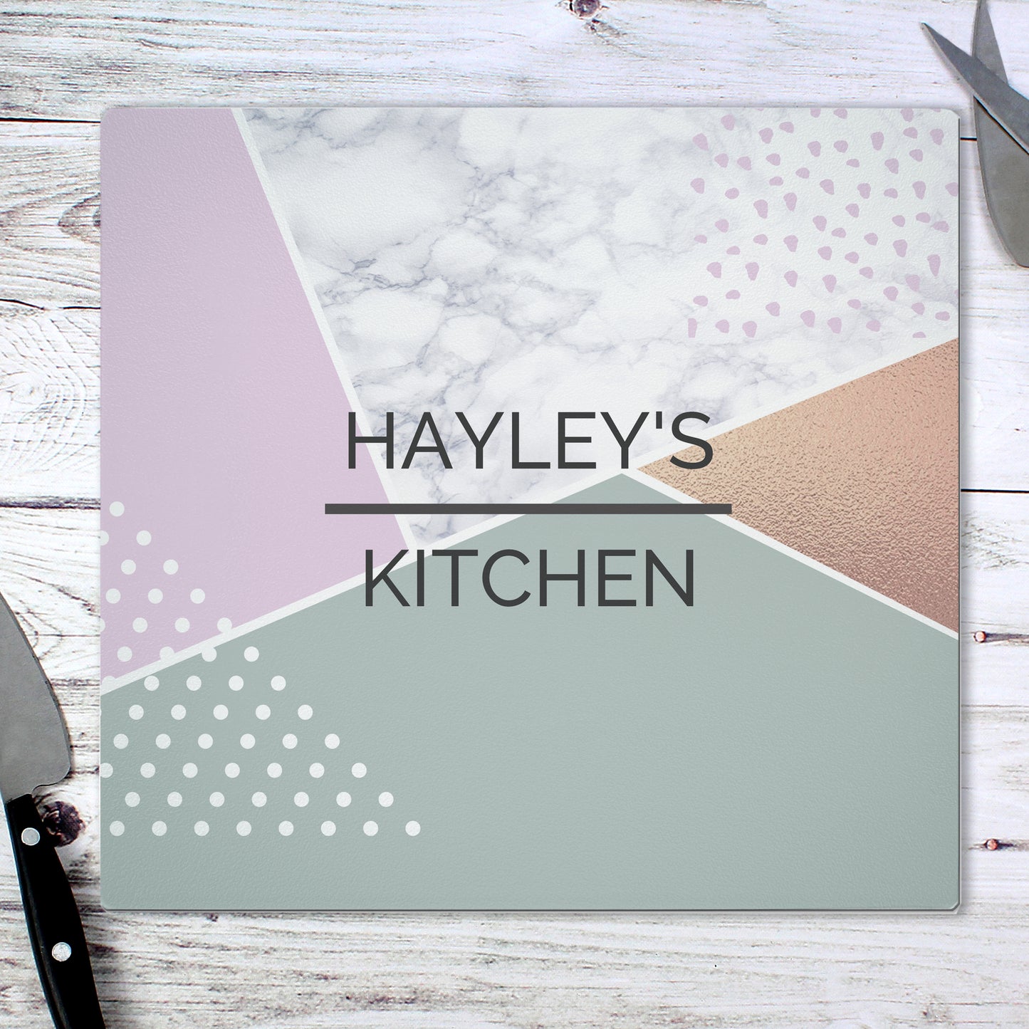 Personalised Geometric Glass Chopping Board/Worktop Saver