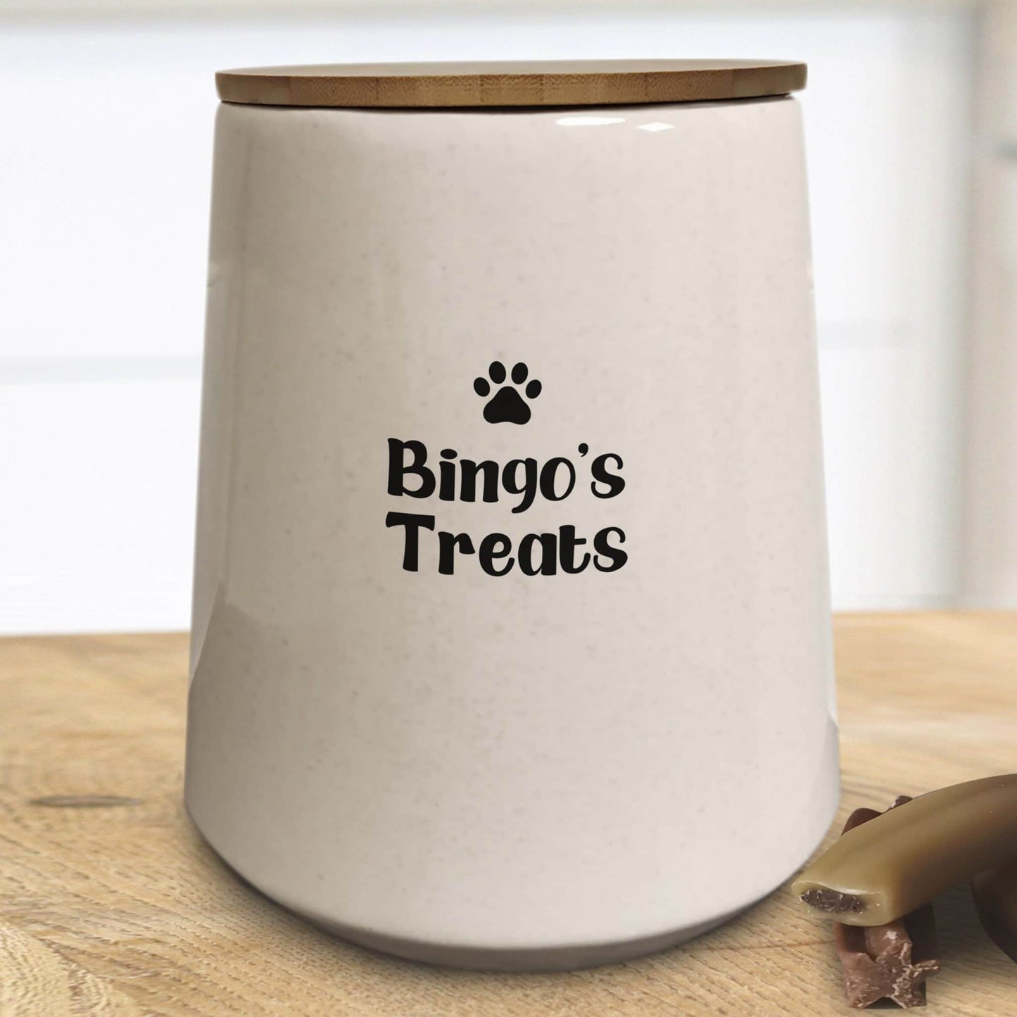 Personalised Oatmeal Ceramic Pet Treat Storage Jar - PCS Cufflinks & Gifts