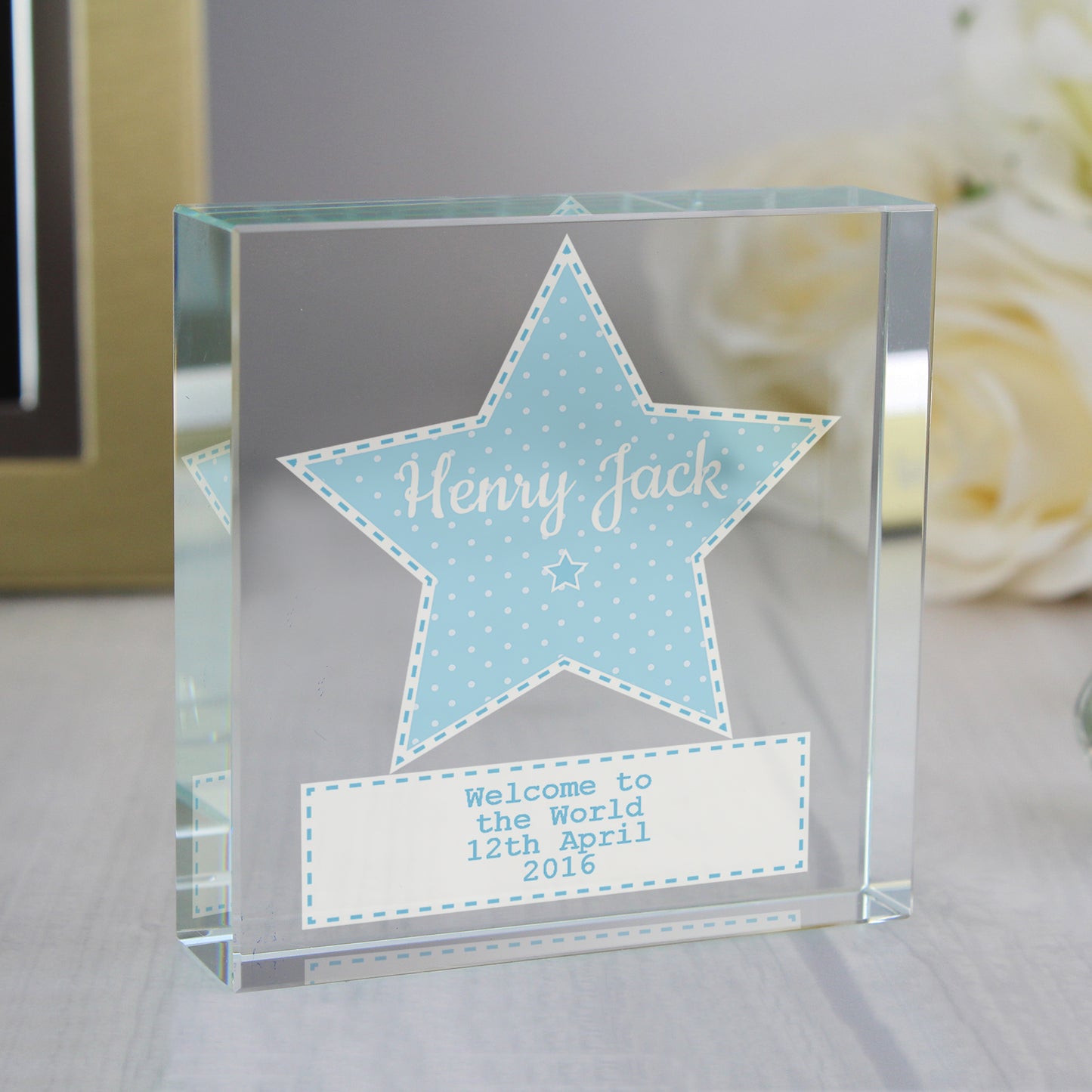 Personalised Stitch & Dot Baby Boy Large Crystal Token