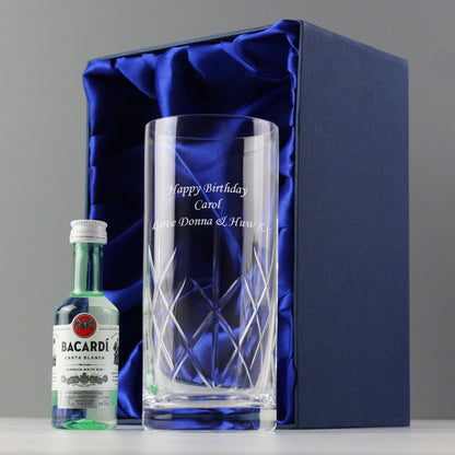 Personalised Cut Crystal Glass & Bacardi Set