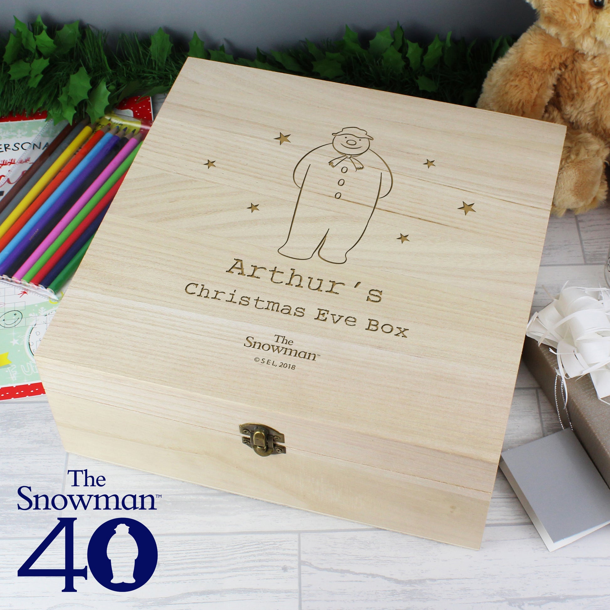 Personalised The Snowman Large Wooden Christmas Eve Box