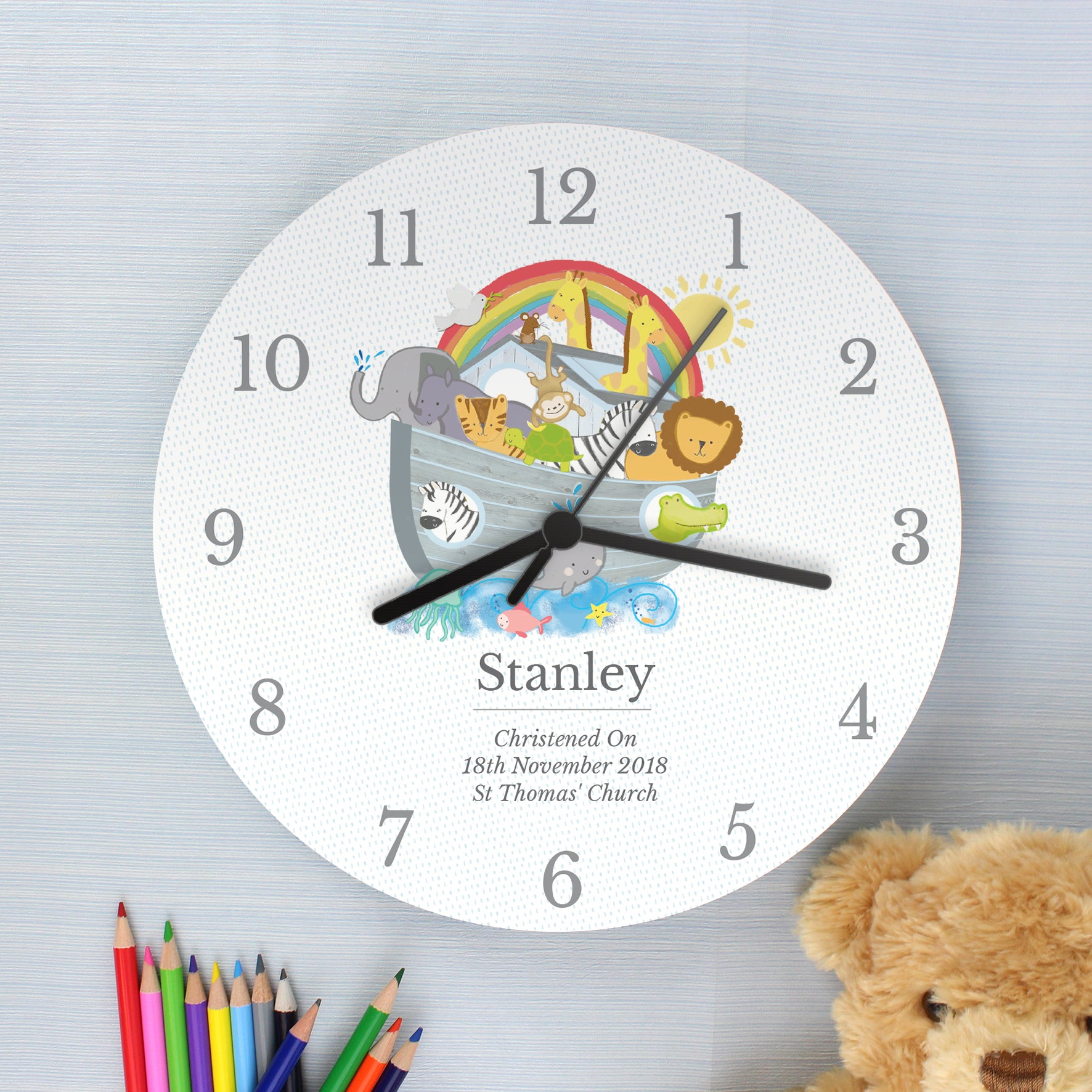 Personalised Noah's Ark Clock | Christening | New Born Baby Gift