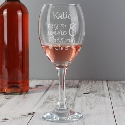 Personalised Runs On Wine & Christmas Cheer Wine Glass